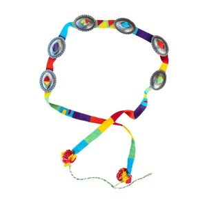 VINTAGE Southwestern Colorful Textile Belt with Silver Conchos Adjustable